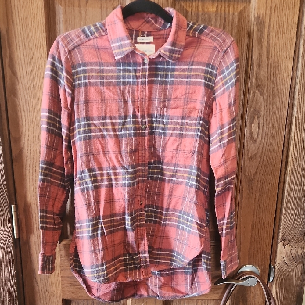 Plaid Button-Up Shirt - Red and Blue